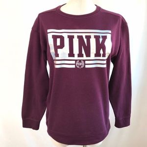 PINK Victoria's Secret Burgundy/Shiny Silver Logo Pullover Sweatshirt Size XS